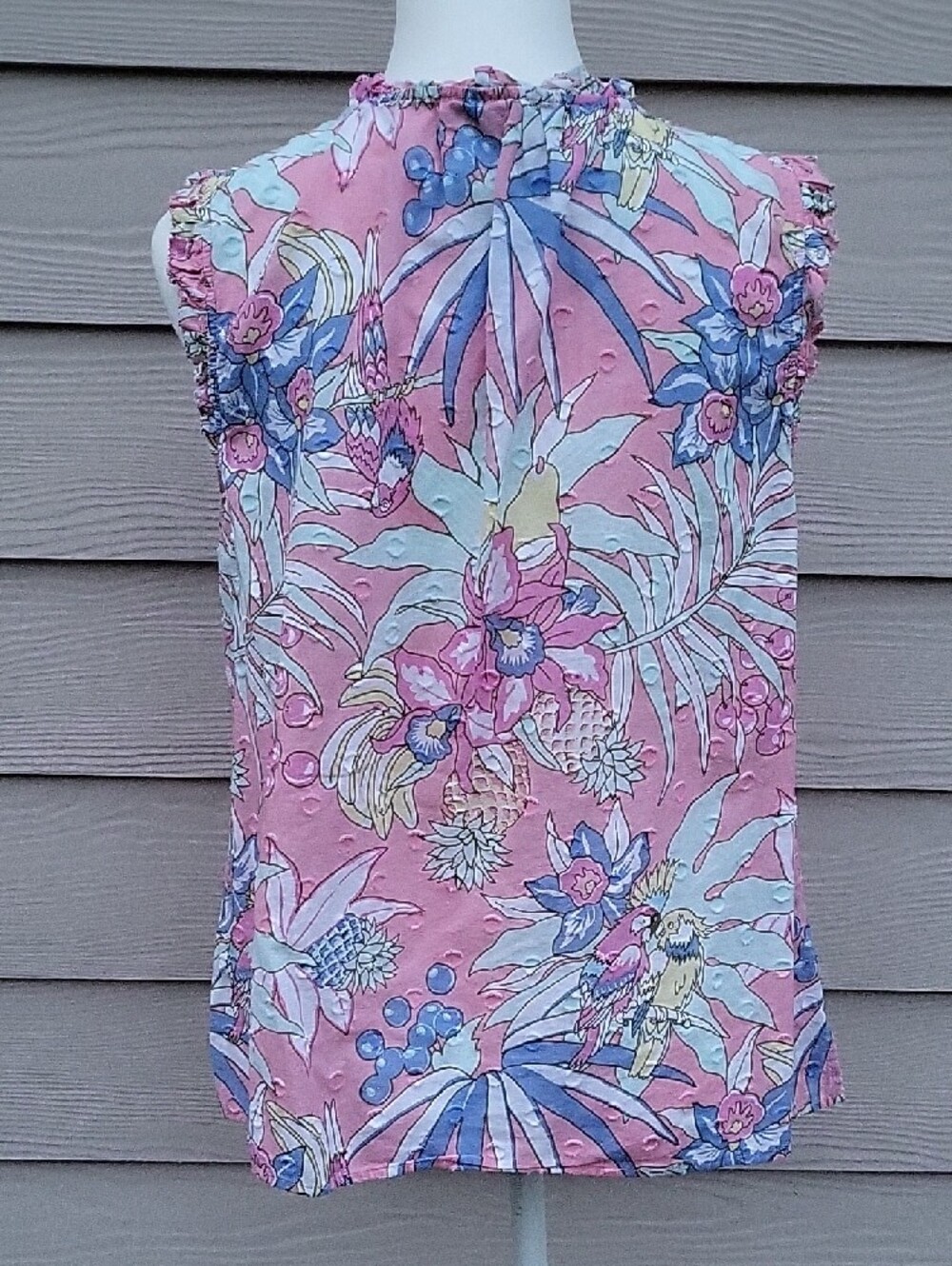 Talbots Women’s Large Petite Sleeveless Floral Blouse Pink Blue Tropical Print - Picture 2 of 12